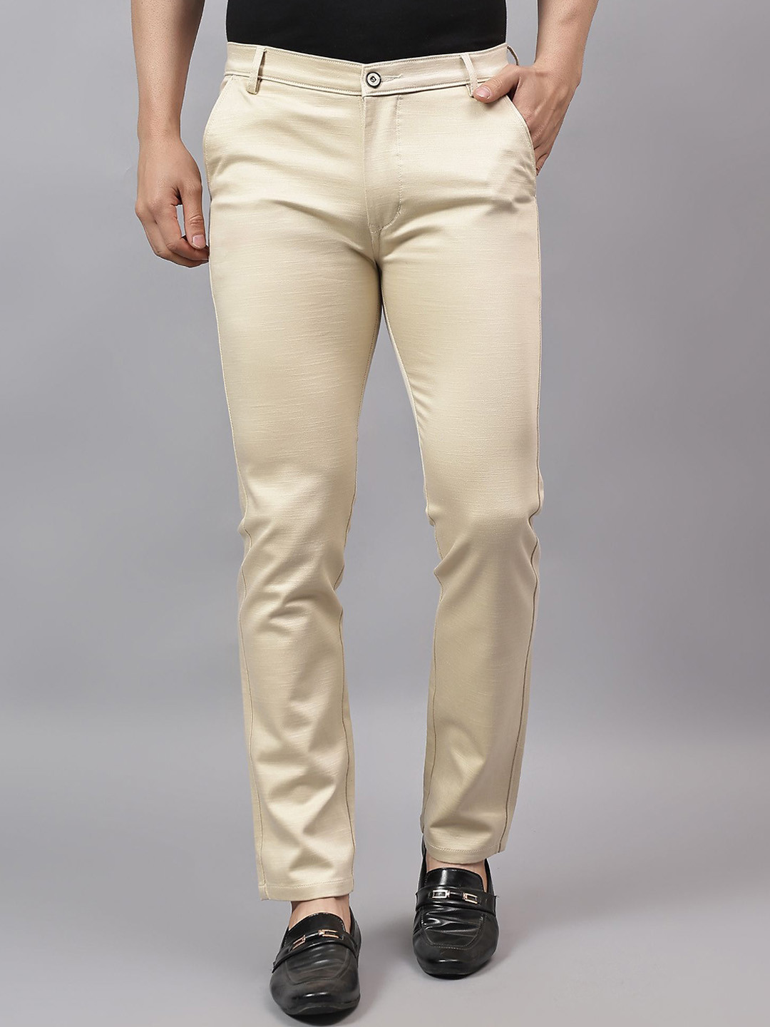

AAAI Enterprises Men Relaxed Straight Leg Slim Fit High-Rise Chinos Trousers, Beige