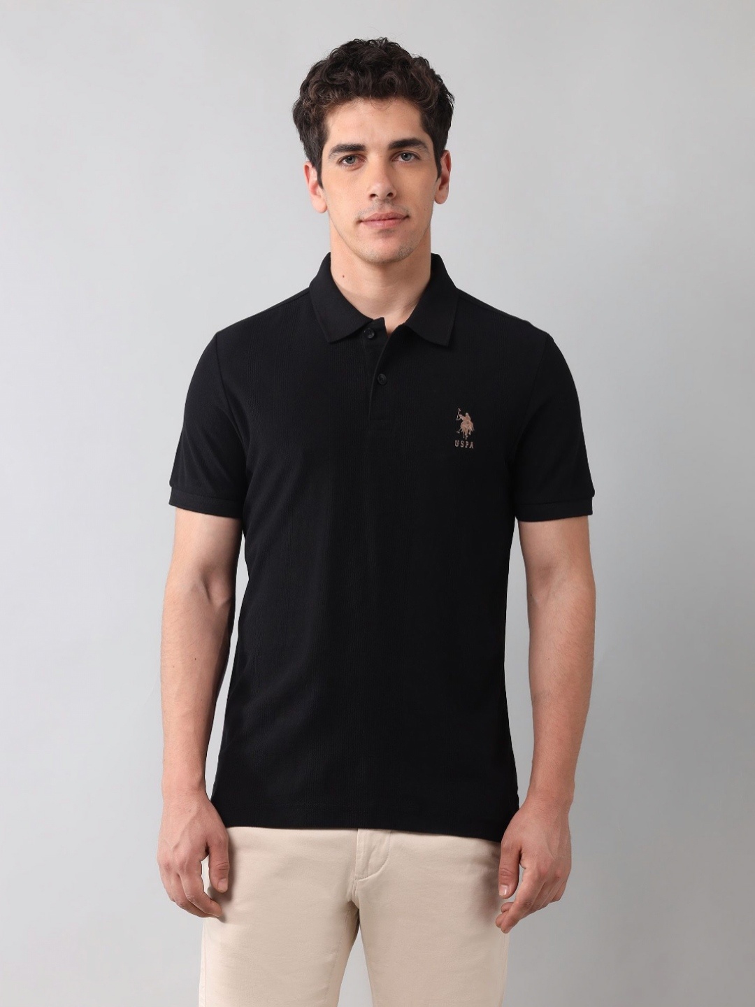 

U.S. Polo Assn. Denim Co. Men Polo Collar Pockets Slim Fit T-shirt, Black