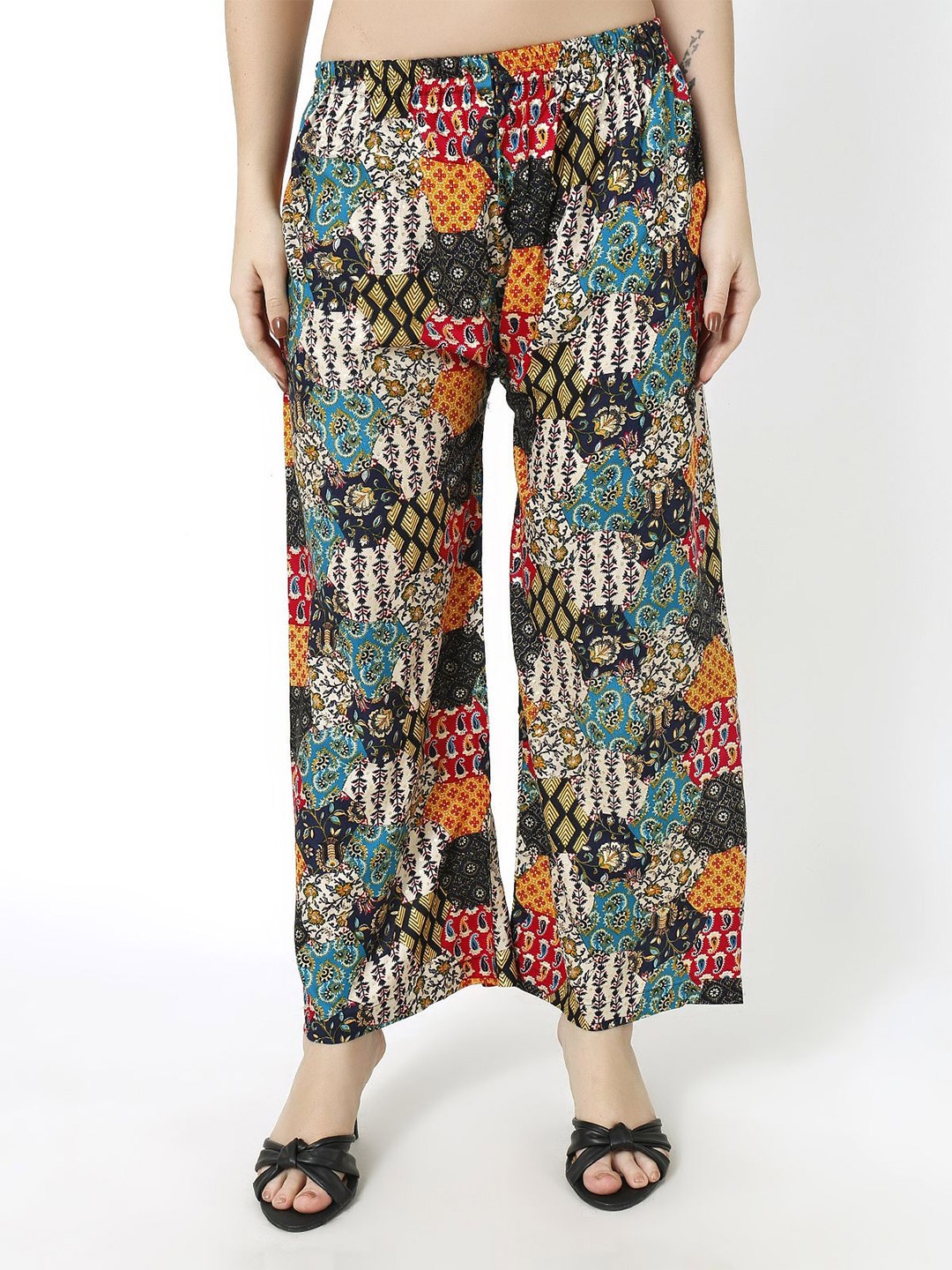 

Trendzmy Women Floral Printed Knitted Palazzos, Teal