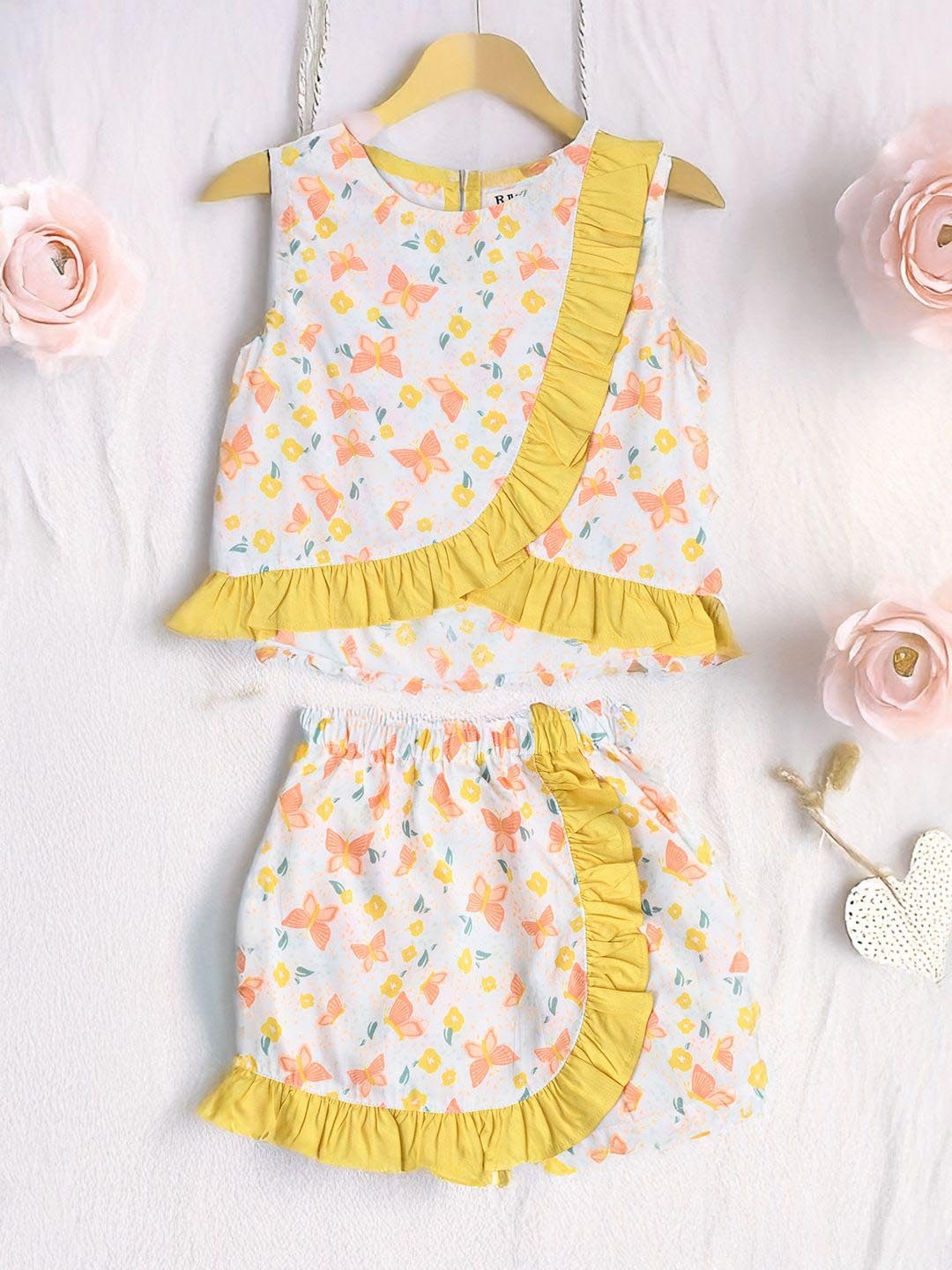 

Bella Moda Printed Pure Cotton Top With Shorts, Yellow
