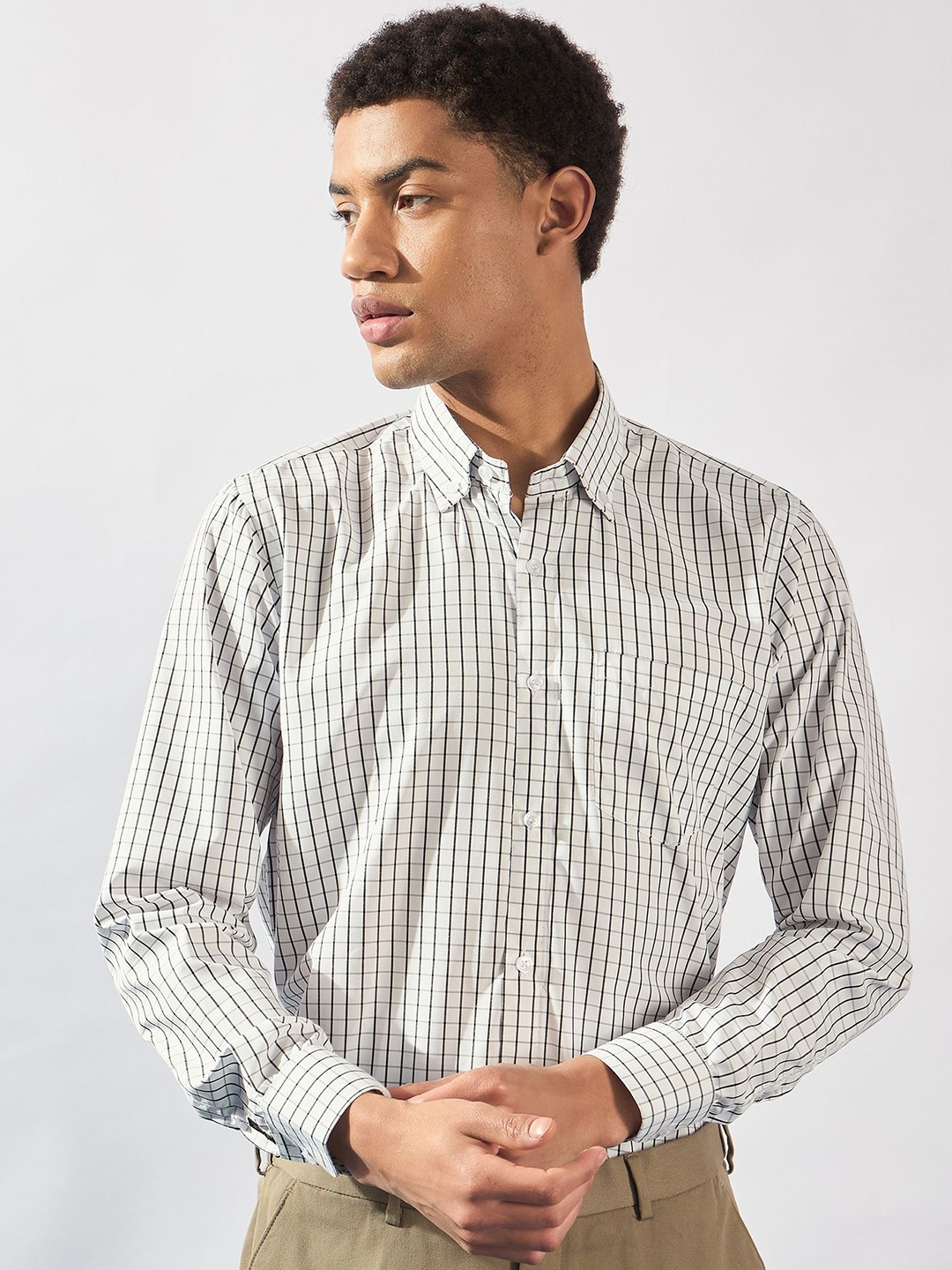 

DENNISON Men Smart Micro Checks Formal Shirt, White