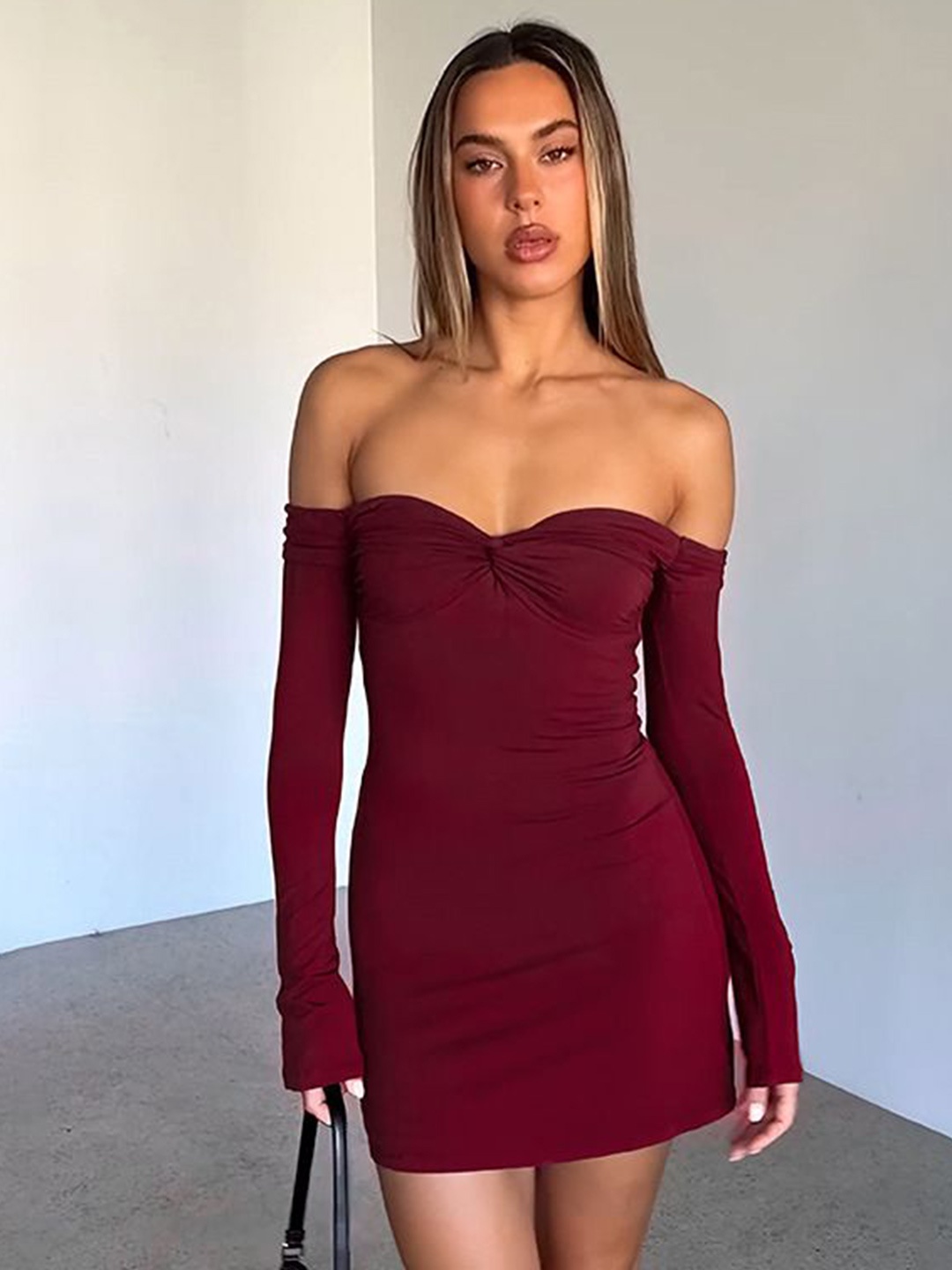 

MIAKEE Off-Shoulder Bodycon Mini Dress, Burgundy