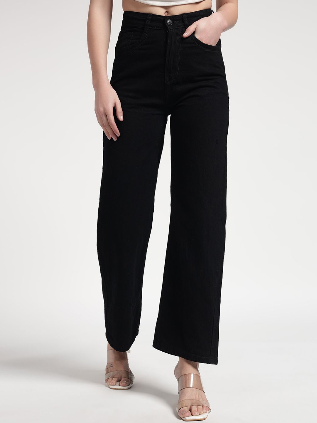 

Chemistry Women Straight Fit High-Rise Stretchable Jeans, Black