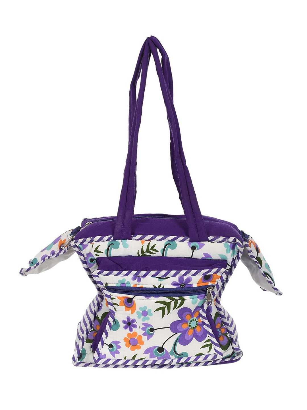 

Kuber Industries Floral Printed Structured Tote Bag with Fringed, Purple