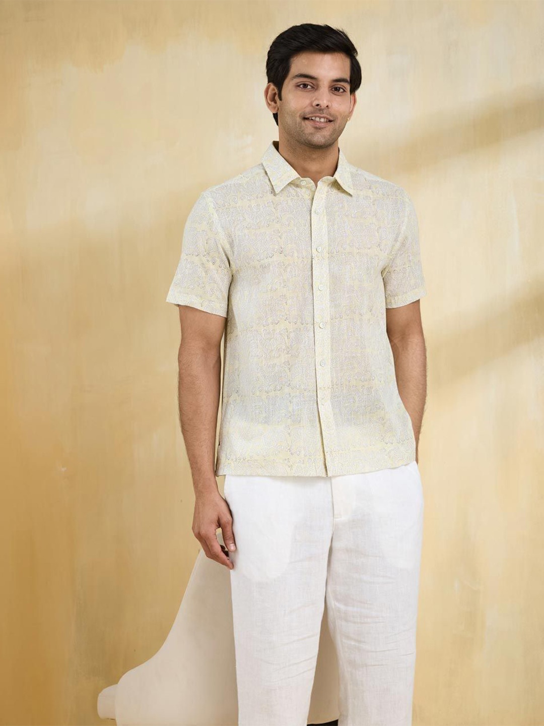 

Fabindia Men Opaque Printed Casual Shirt, Yellow