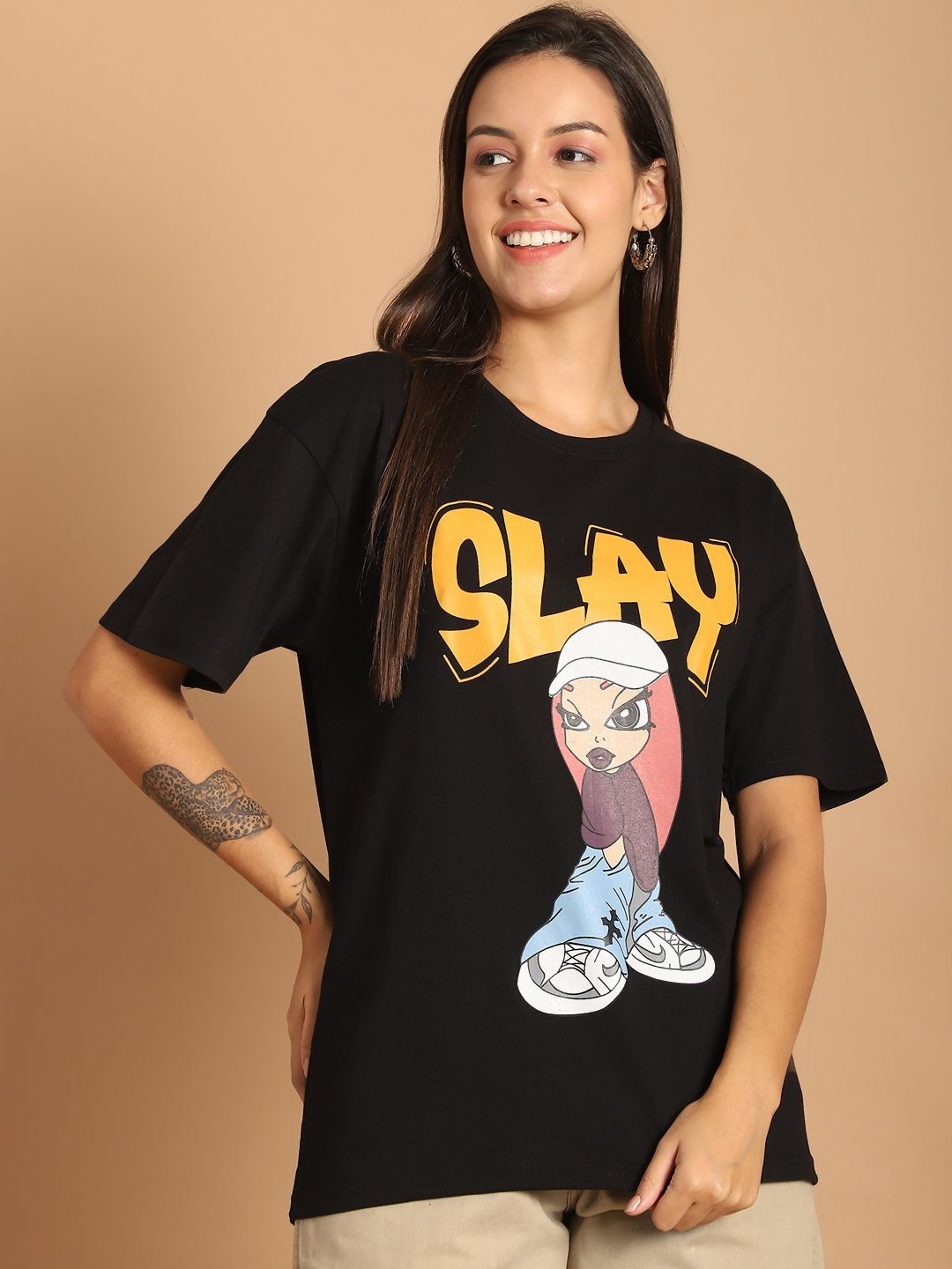 

Dreambe Women Printed T-shirt, Black