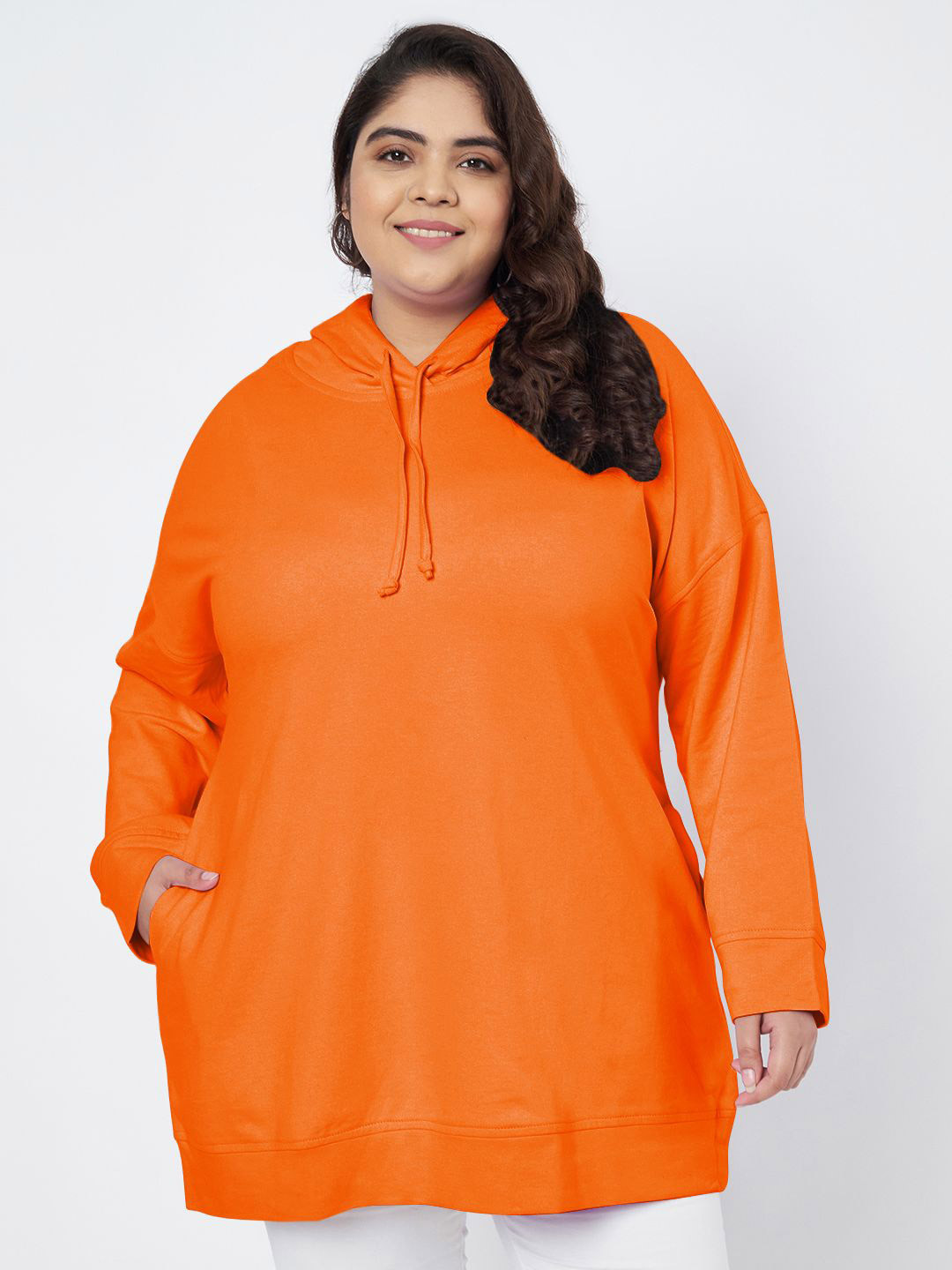 

BRINNS Women Plus Size Hooded Cotton Sweatshirt, Orange