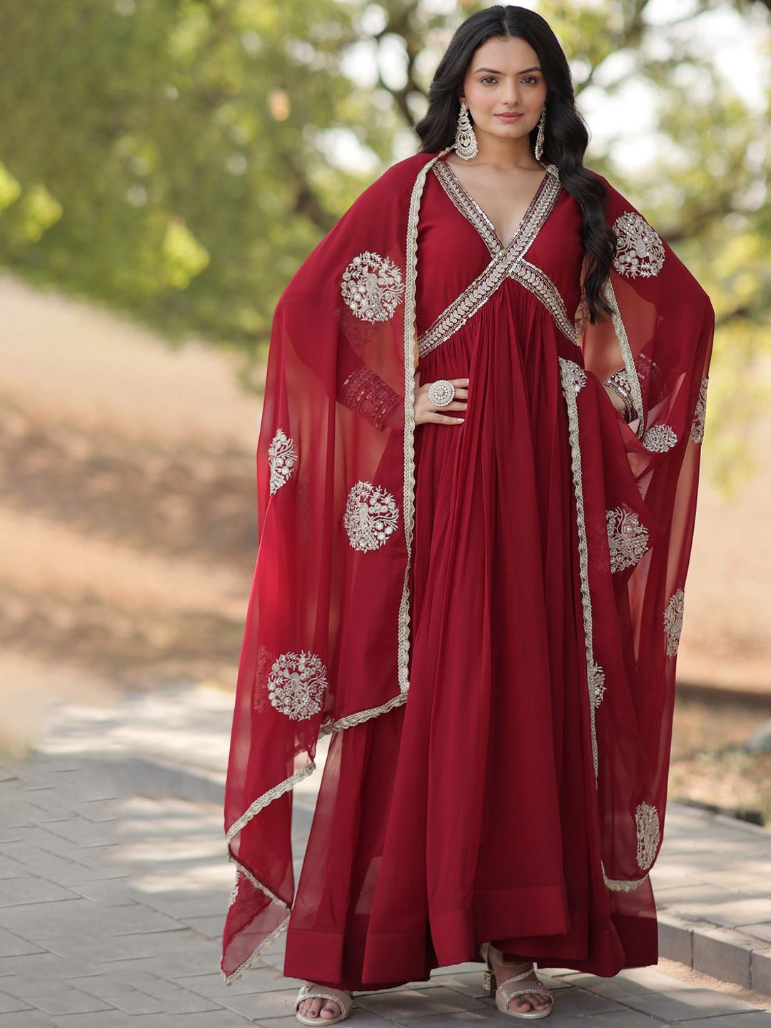 

Anara Women Georgette Anarkali Kurta, Maroon