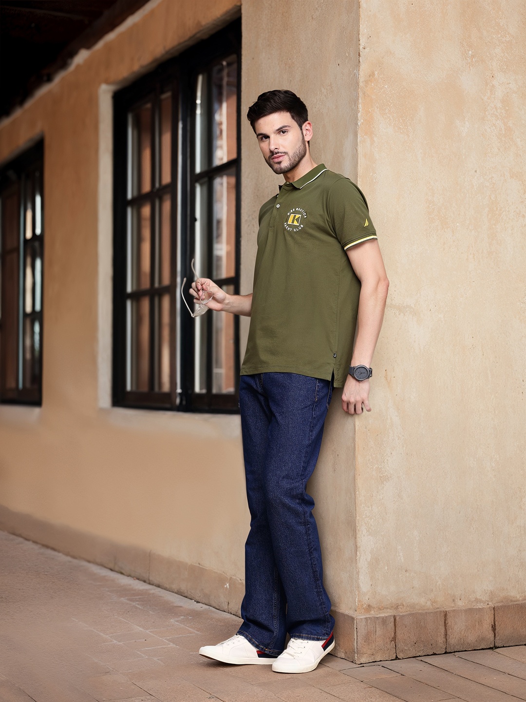 

Nautica Men Polo Collar Pure Cotton T-shirt, Olive