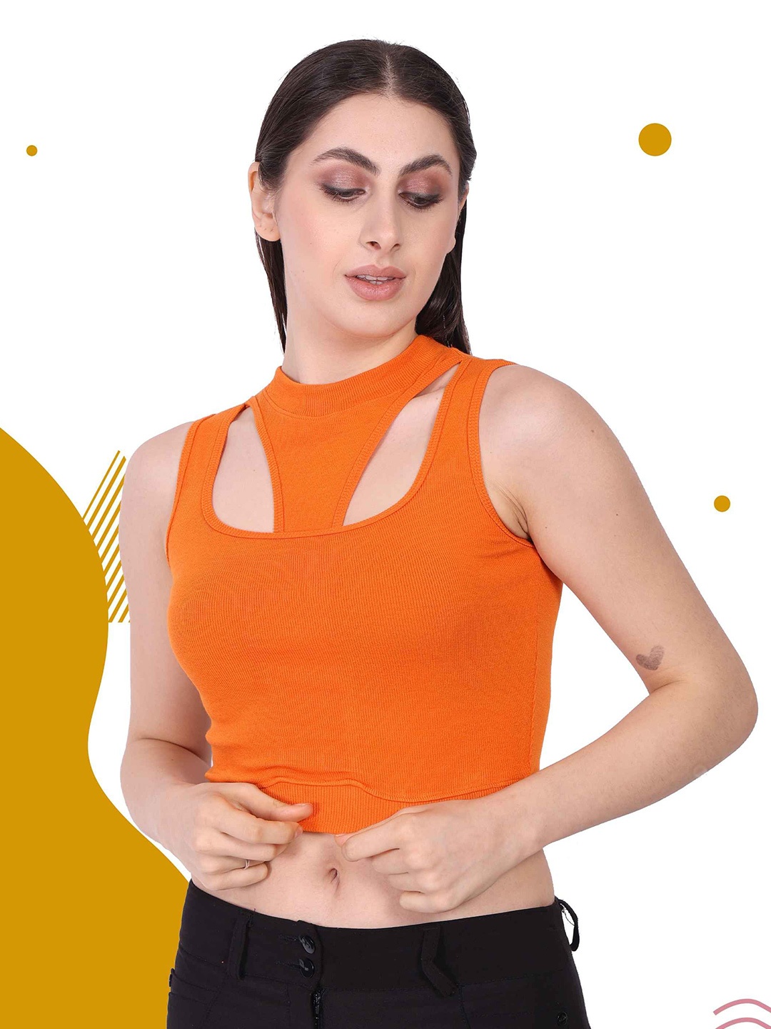 

Mast & Harbour Mandarin Collar Cotton Crop Top, Orange