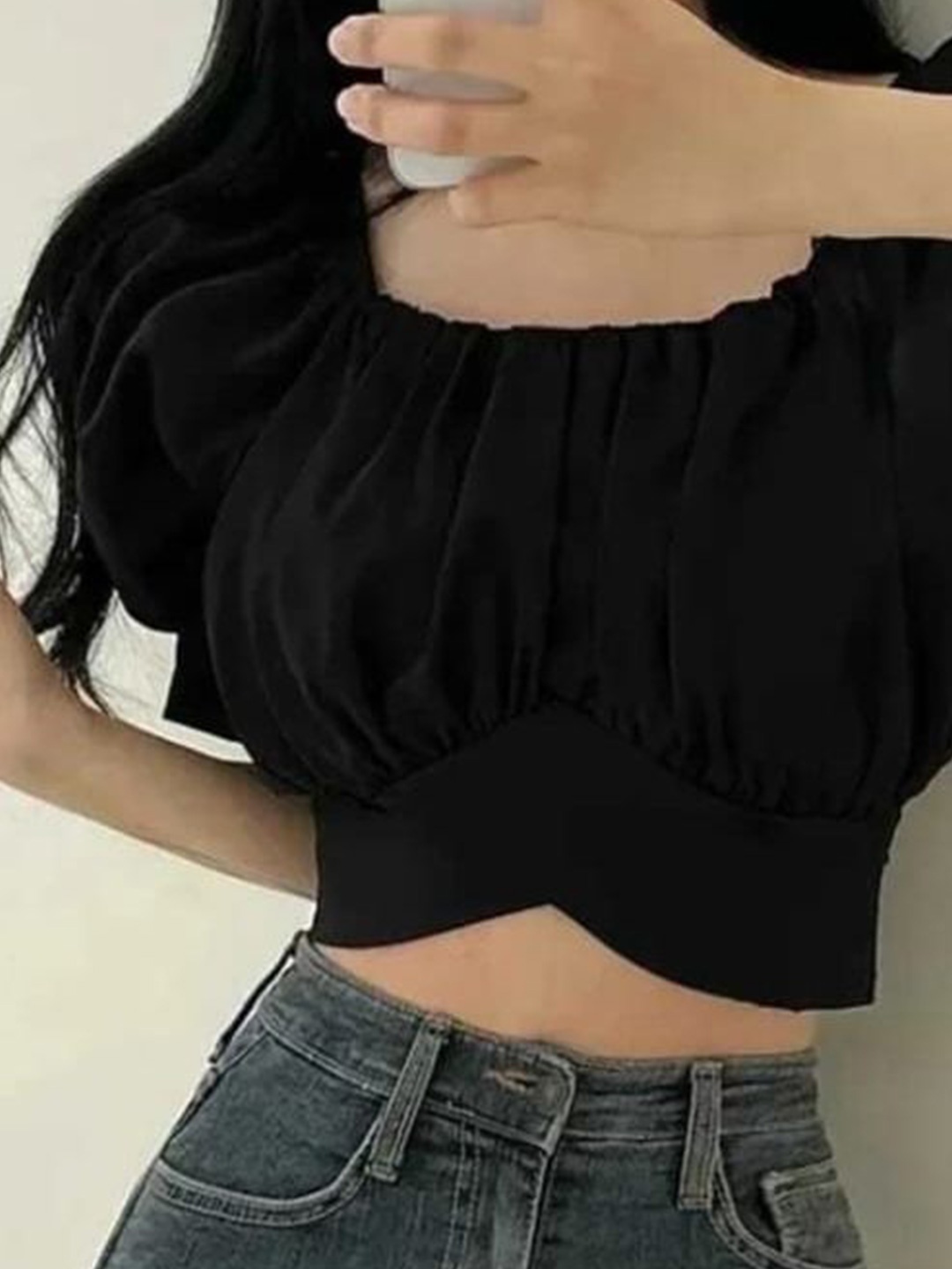 

NiloBerry Kimono Sleeve Crop Top, Black