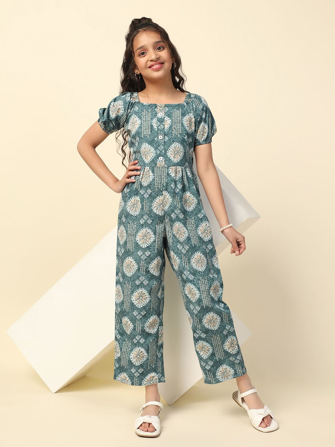 

YK Girls Printed Basic Jumpsuit, Blue