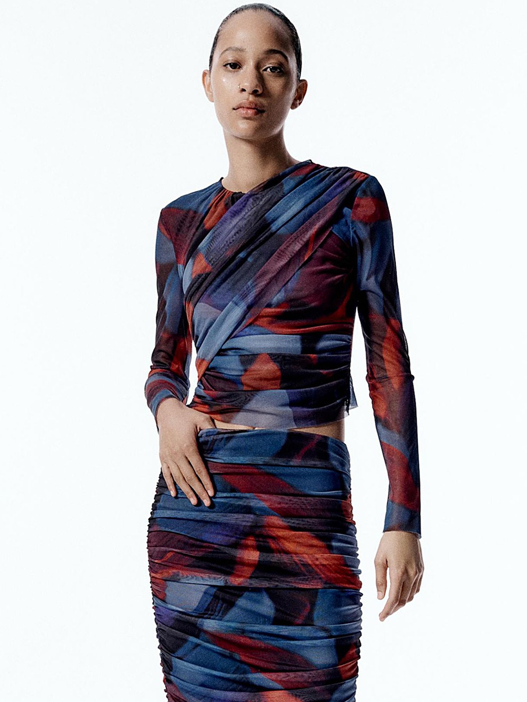

LULU & SKY Printed Gathered Detail Full Sleeve Top, Blue