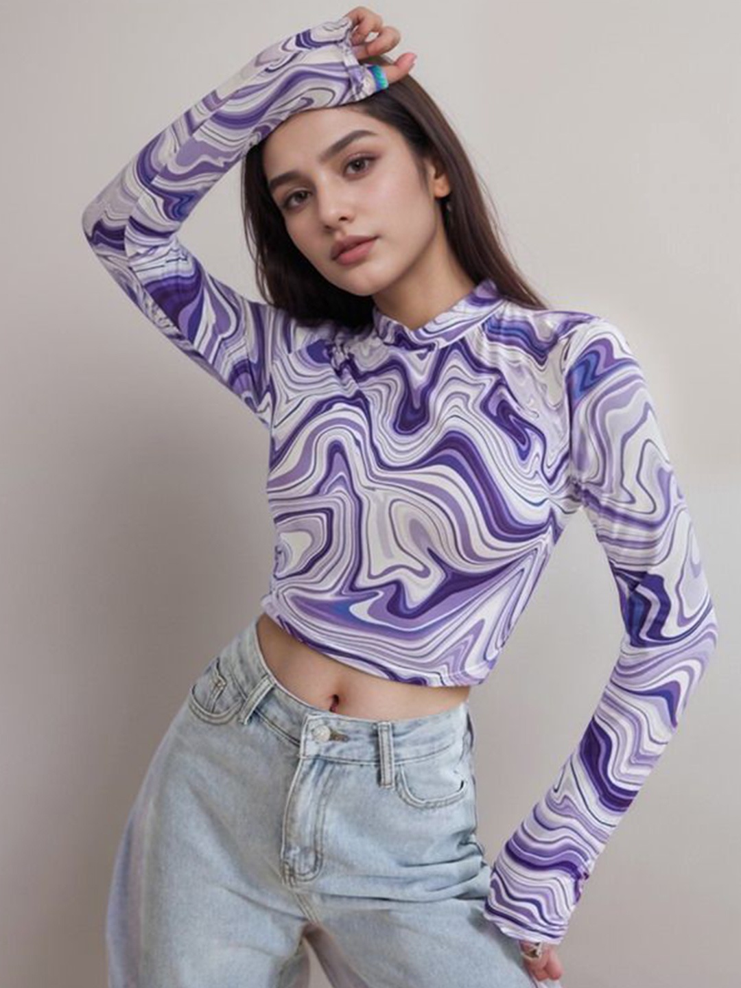 

NiloBerry Shirt Style Crop Top, Purple