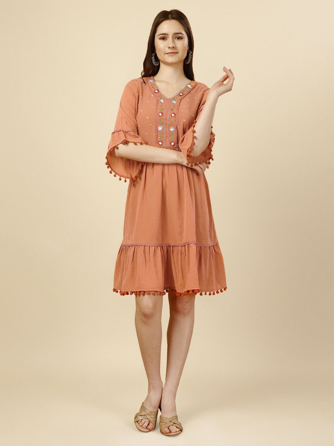 

all about you Embellished Georgette Fit & Flare Dress, Orange