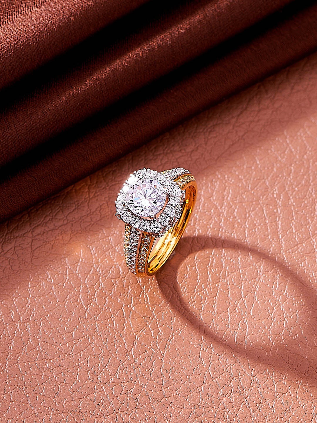 

Nipura 925 Sterling Silver Gold-Plated CZ Stone Studded Finger Ring