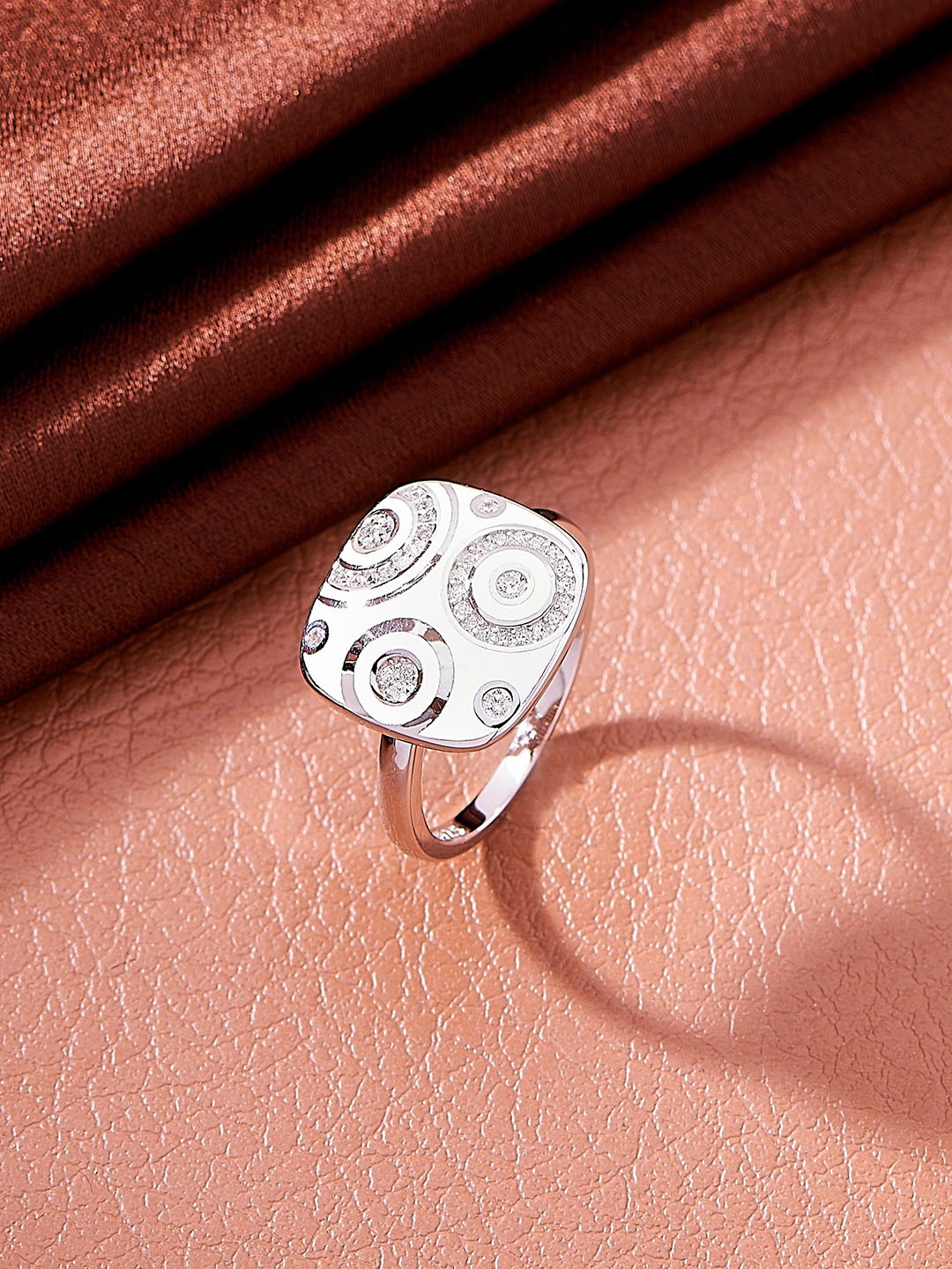 

Nipura 925 Sterling Silver Rhodium-Plated CZ Studded Celestial Enamel Finger Ring