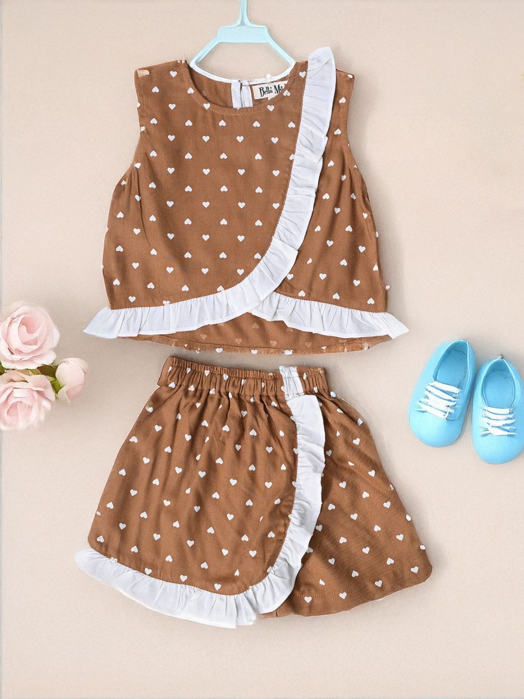 

Bella Moda Printed Pure Cotton Top With Shorts, Brown