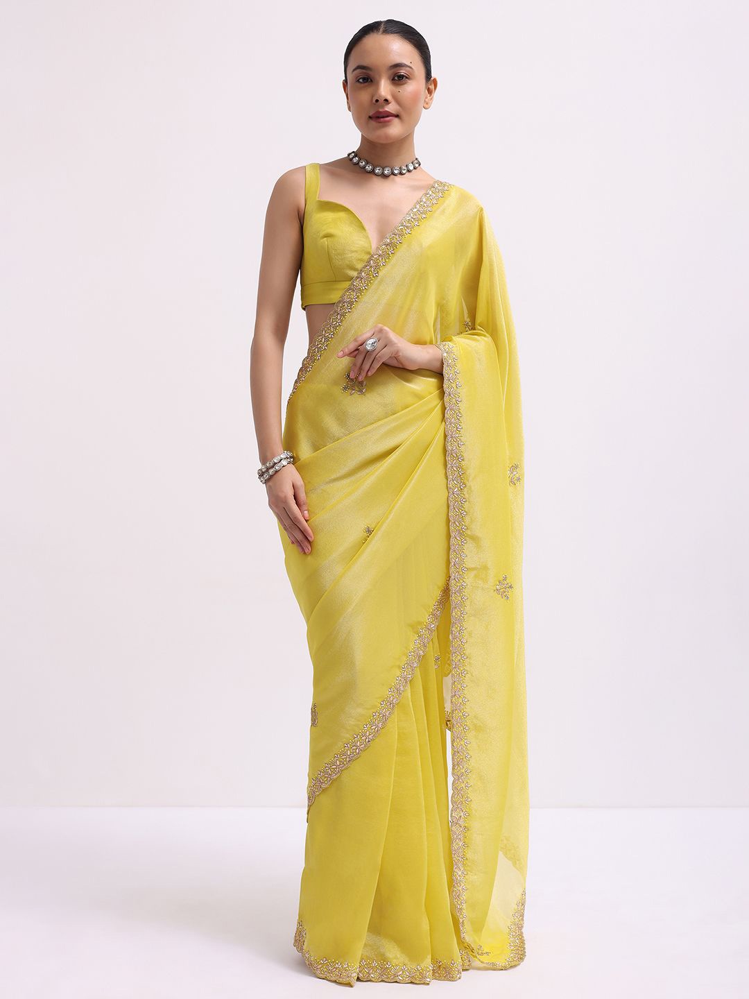 

KALKI Fashion Floral Tissue Ready To Wear Saree, Yellow