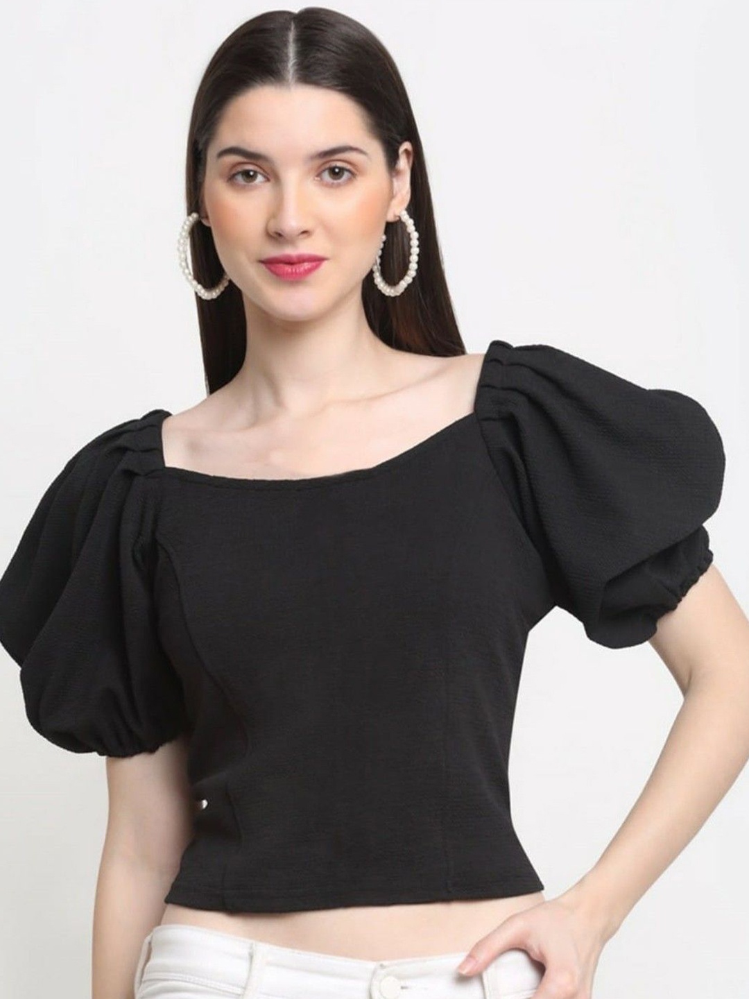 

NiloBerry Puff Sleeve Crop Top, Black