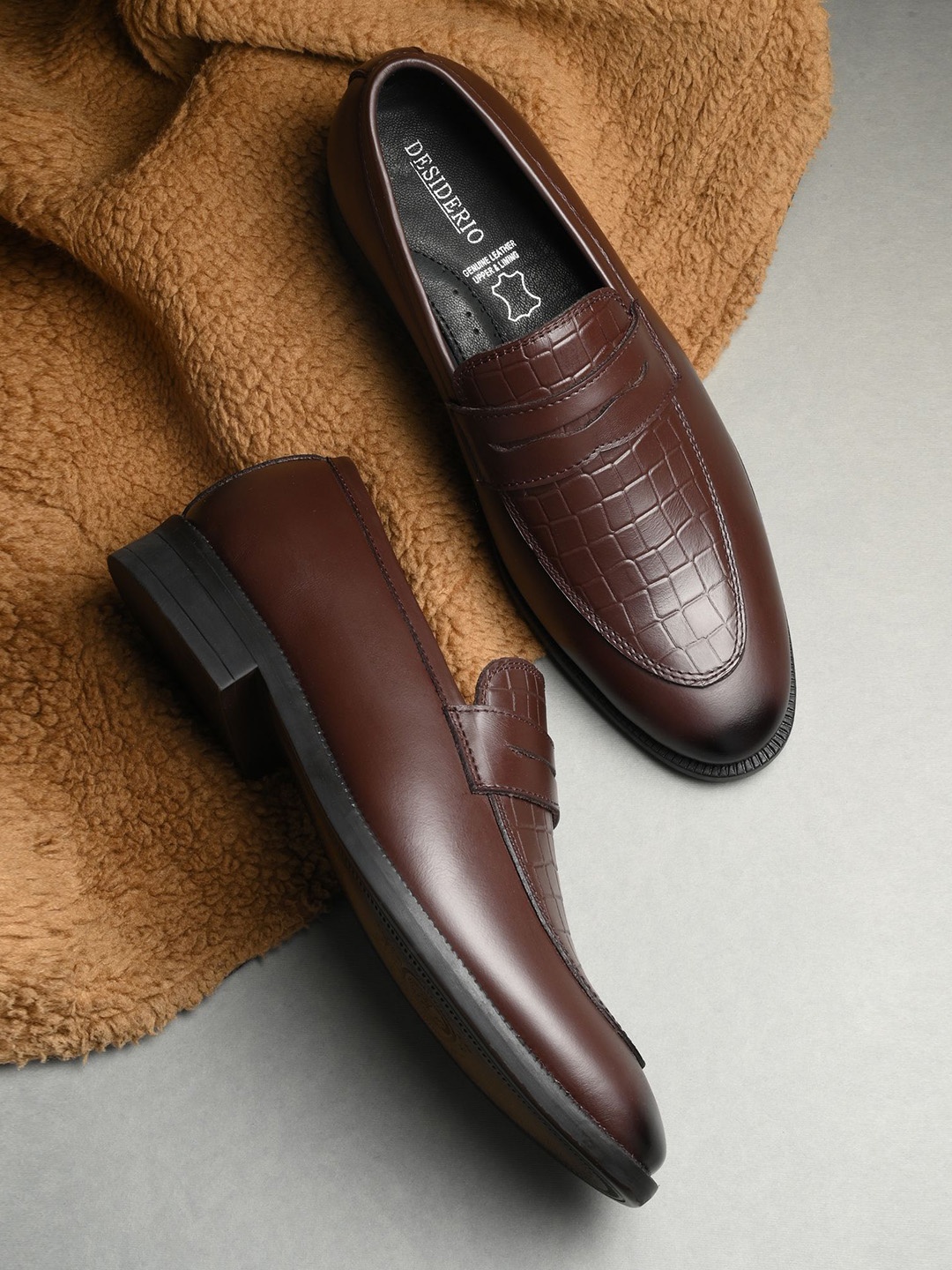 

DESIDERIO Men Leather Loafers, Brown