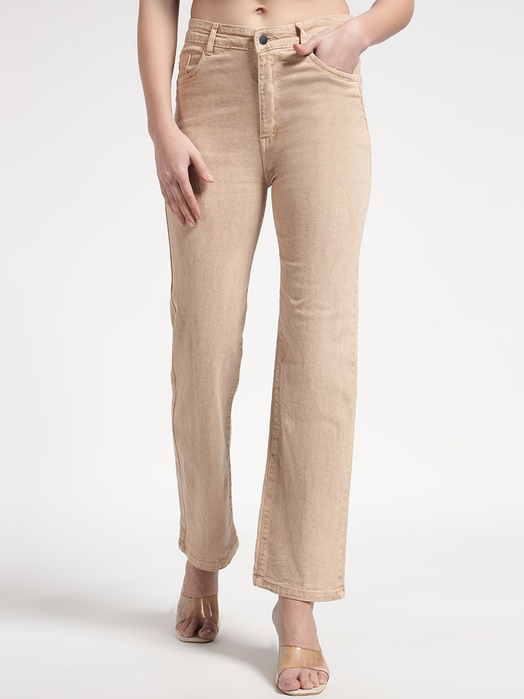 

Chemistry Women Straight Fit High-Rise Stretchable Jeans, Beige