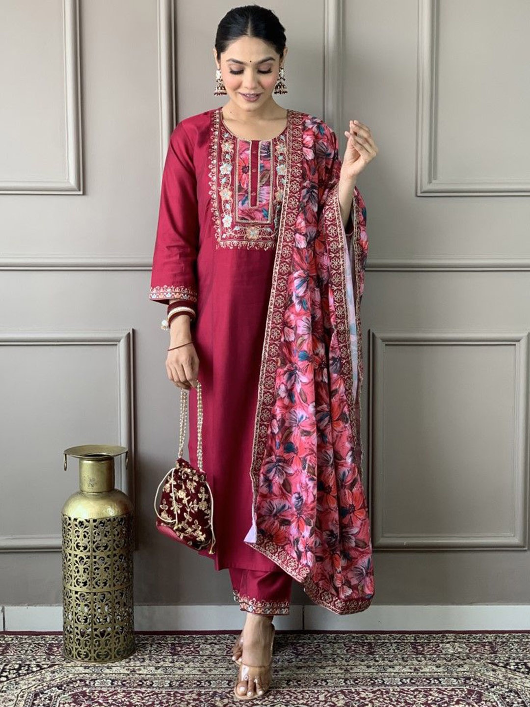 

KALINI Women Embroidered With Dupatta, Pink