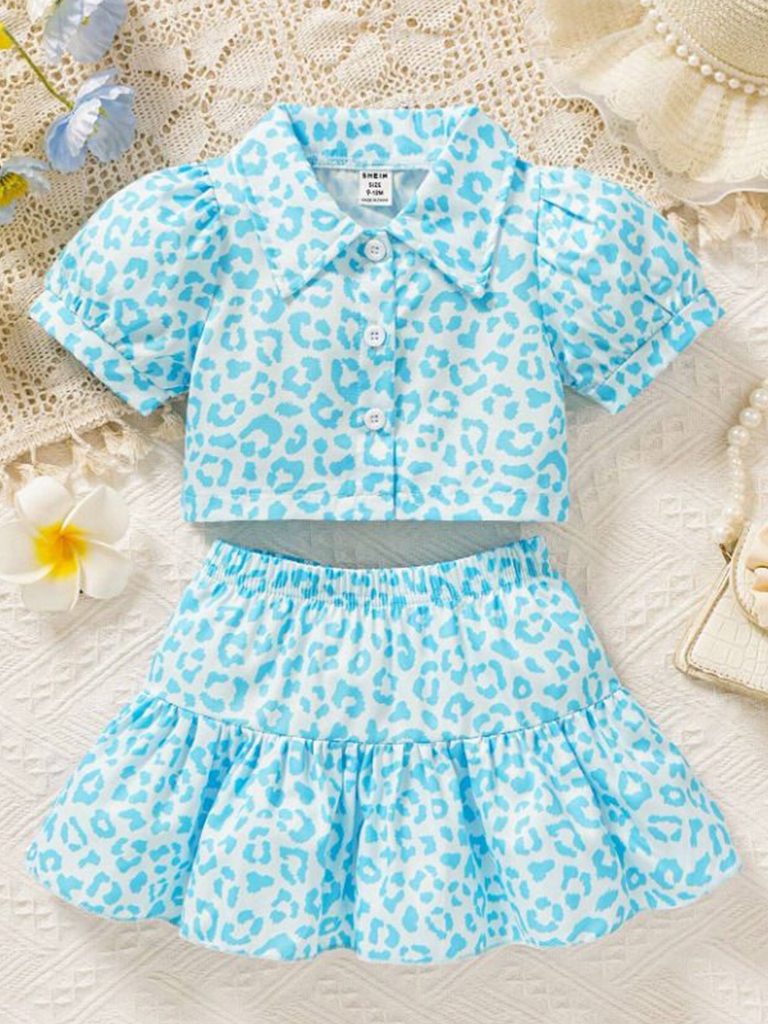 

SK DRESSES Girls Printed Shirt with Skirt, Blue