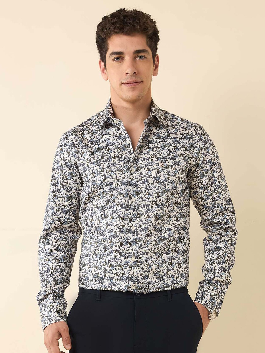 

U.S. Polo Assn. Men Tailored Fit Floral Opaque Printed Casual Shirt, White