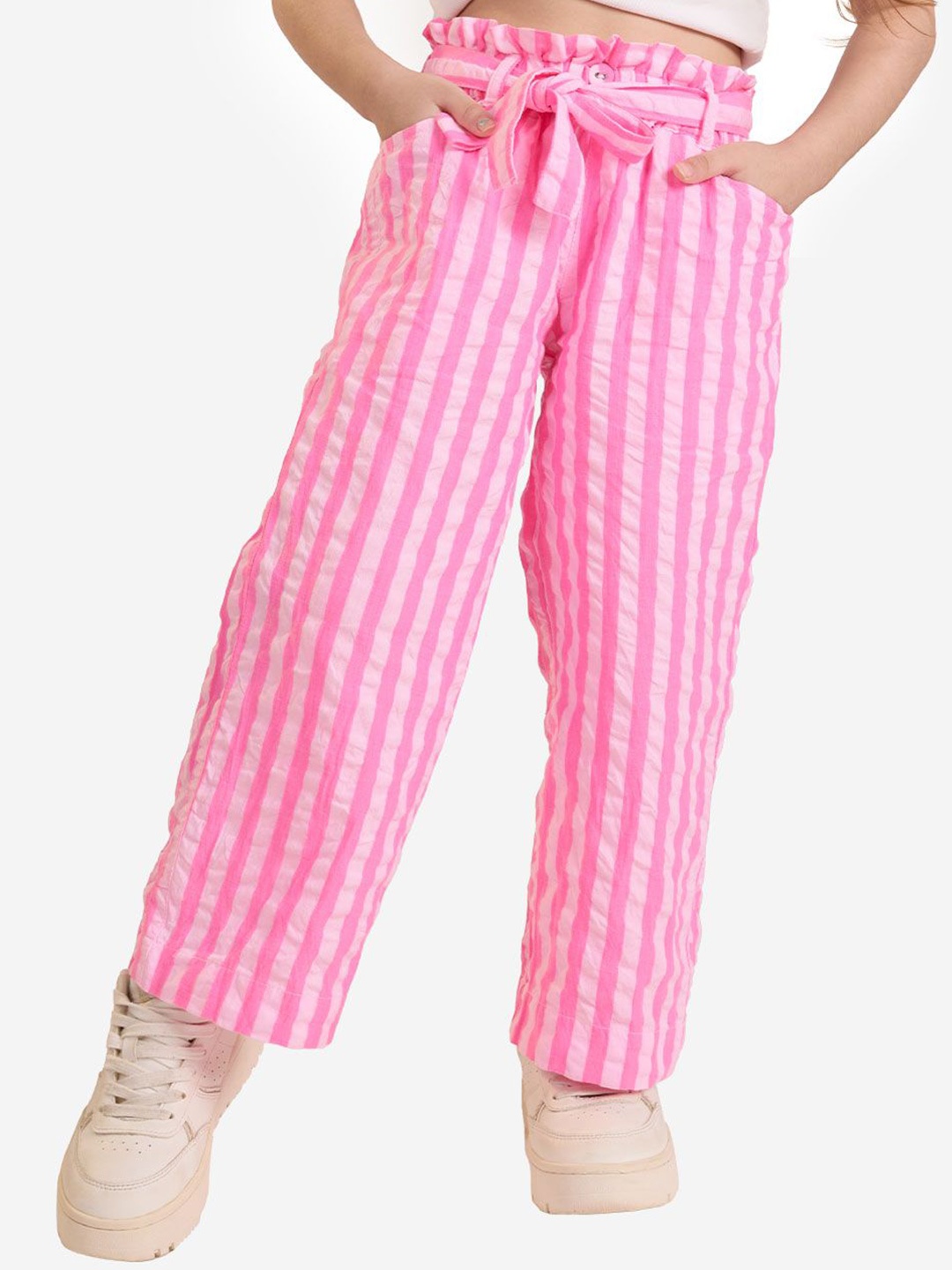 

The Souled Store Girls Striped Trousers, Pink