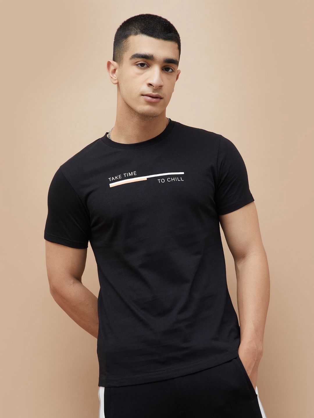 

Fame Forever by Lifestyle Men Typography Printed Applique T-shirt, Black