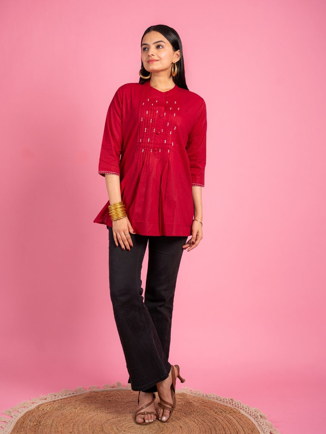 

EKISHA Print Cotton Top, Maroon