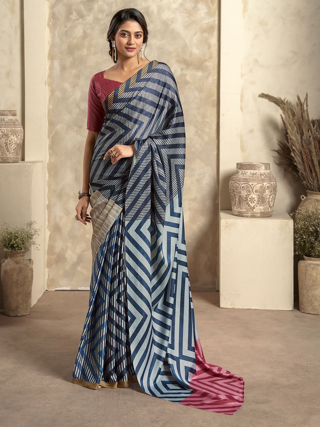 

LeeliPeeri Designer Satin Saree, Blue