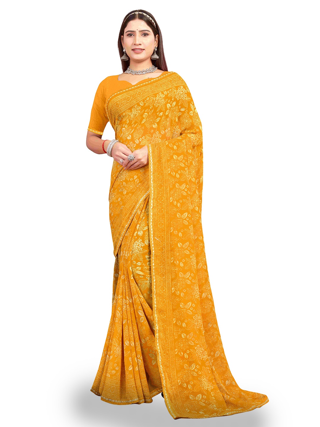 

shree krishna fashion Floral Art Silk Saree, Yellow