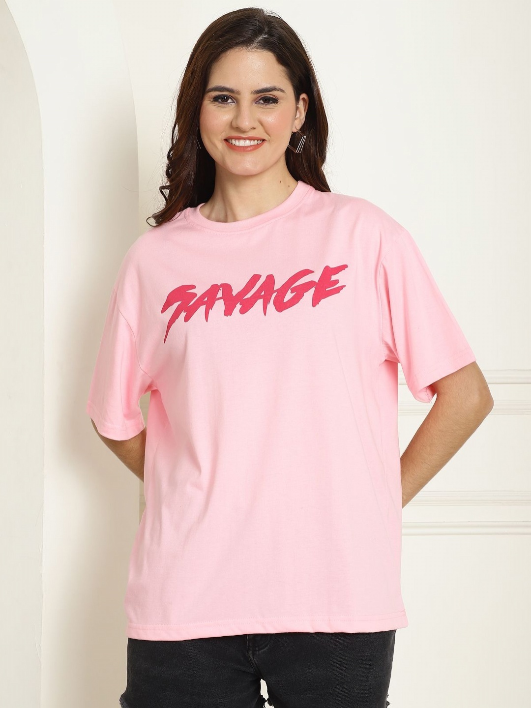 

Metronaut Women Printed T-shirt, Pink