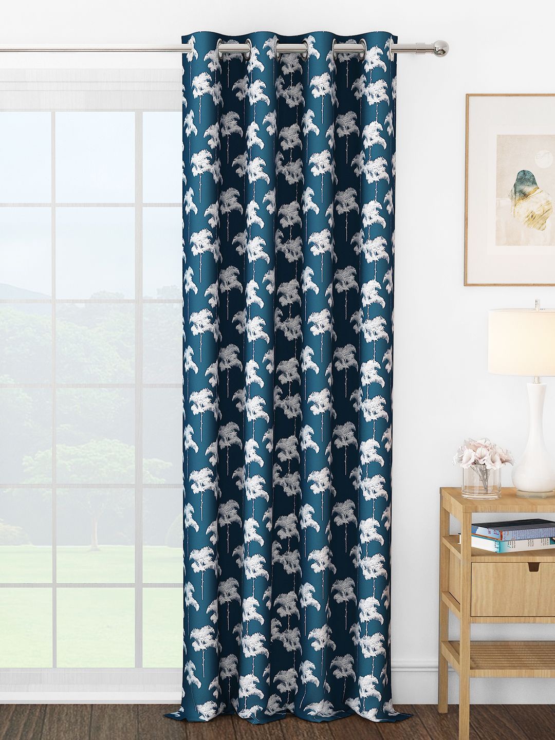 

Story@home Navy Blue & White Floral Room Darkening Long Door Curtain