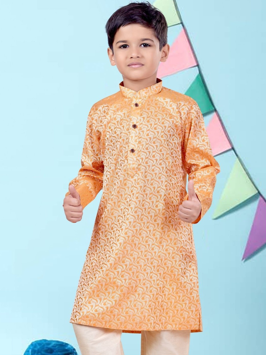 

Pehanaava Boys Yoke Design Thread Work Kurta, Orange
