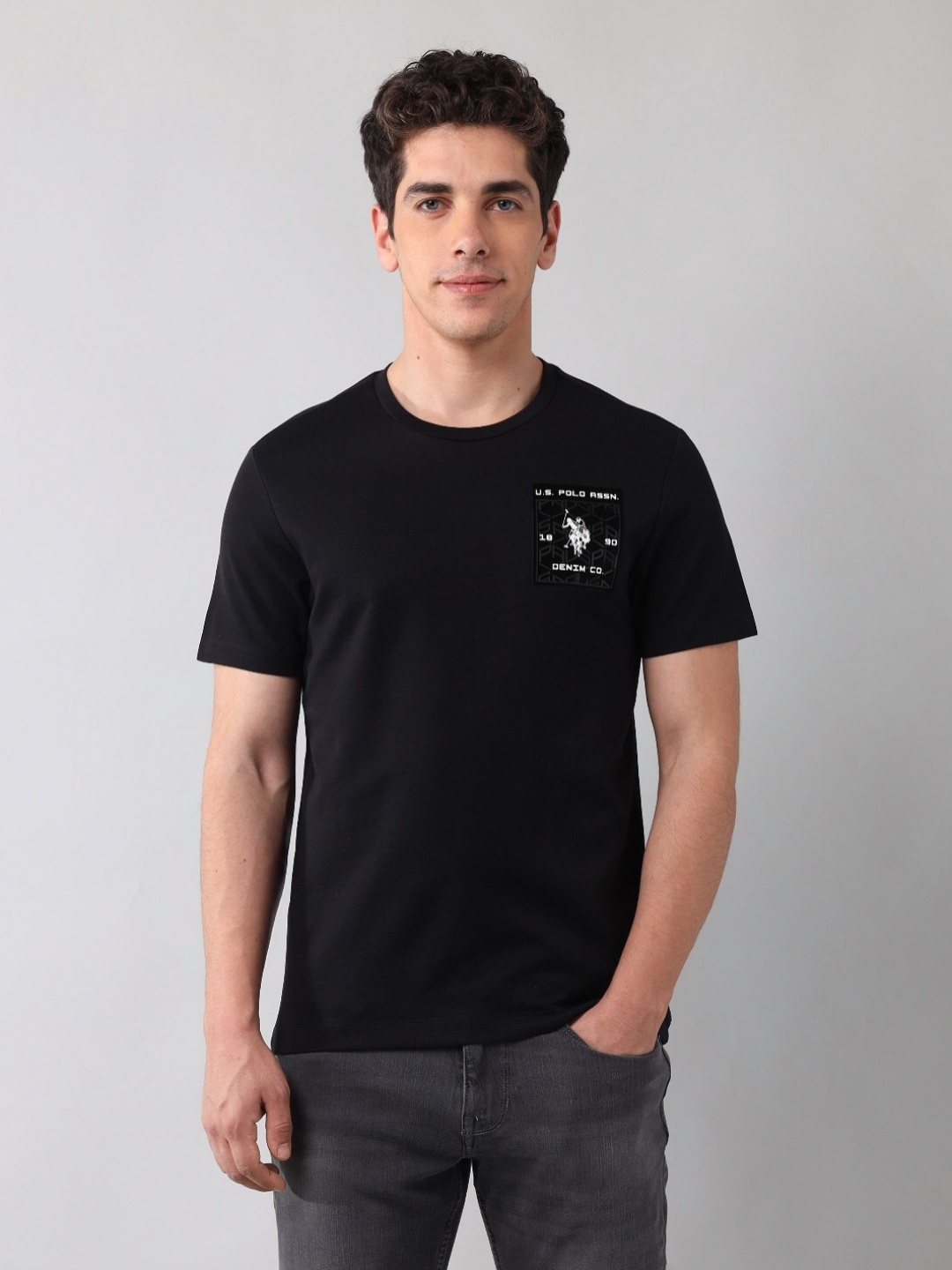 

U.S. Polo Assn. Denim Co. Men Brand Logo Printed Slim Fit T-shirt, Black