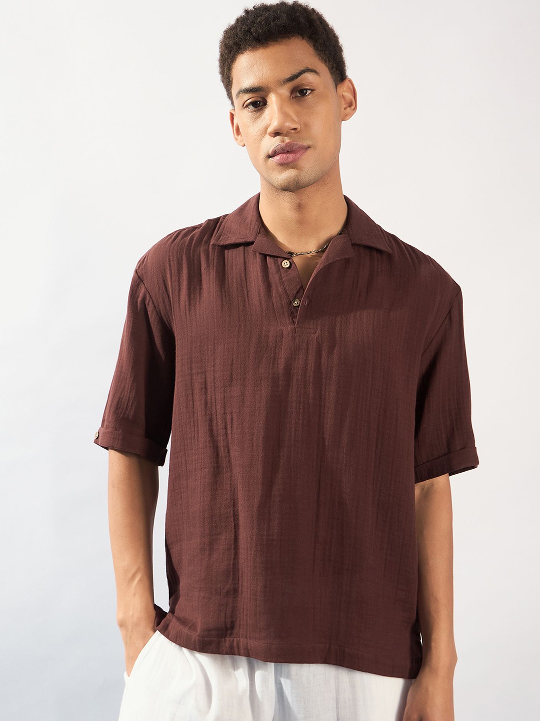 

DENNISON Men Comfort Cotton Oversized Cotton Opaque Casual Shirt, Maroon