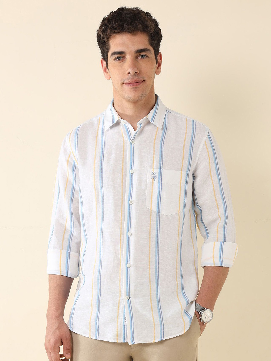 

U.S. Polo Assn. Men Tailored Fit Opaque Striped Casual Shirt, White