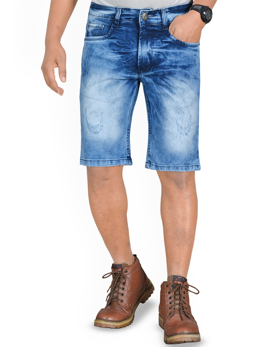 

Plounge Men Washed Slim Fit Denim Shorts, Blue