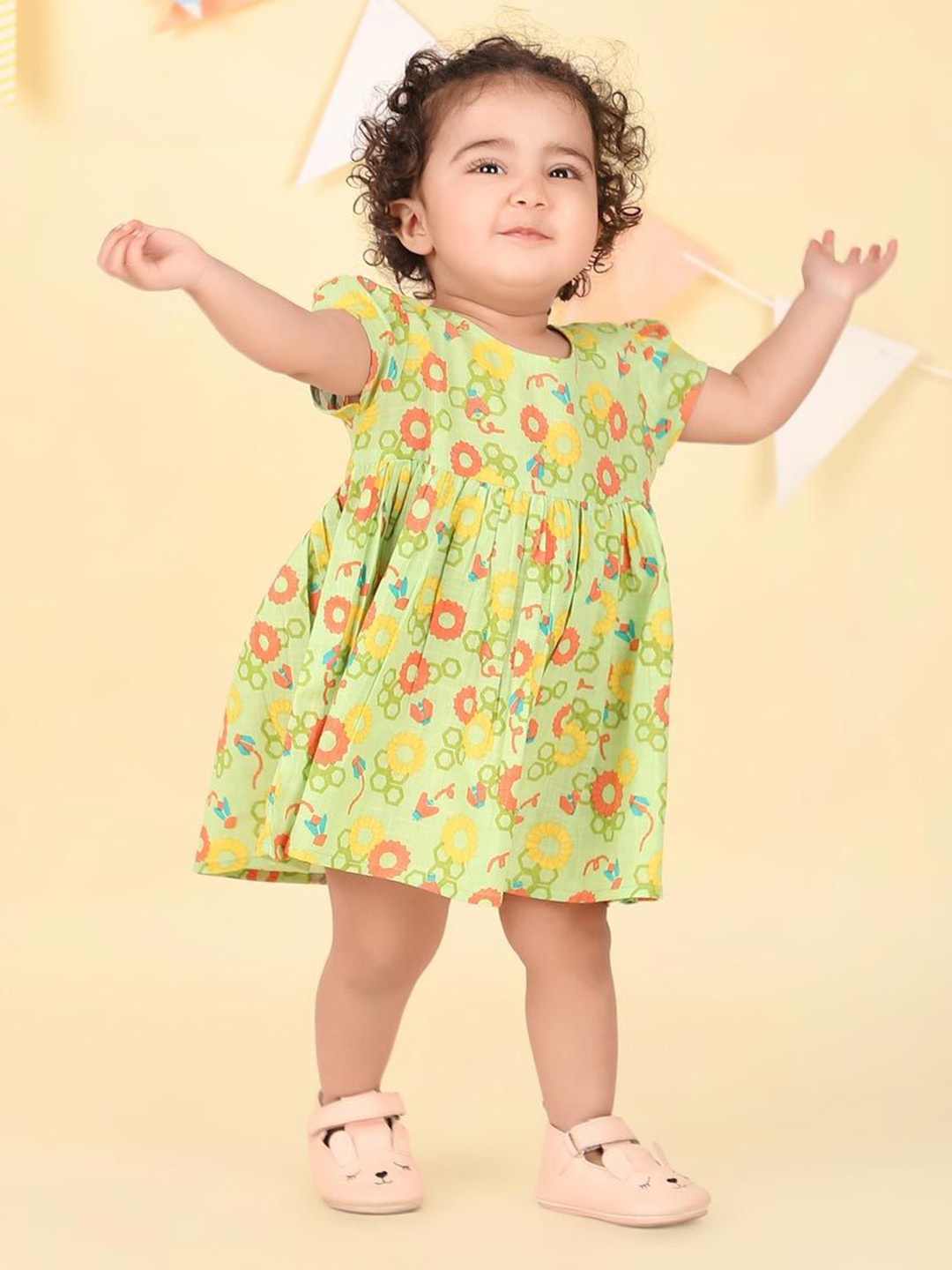 

Fabindia Print Fit & Flare Dress, Green