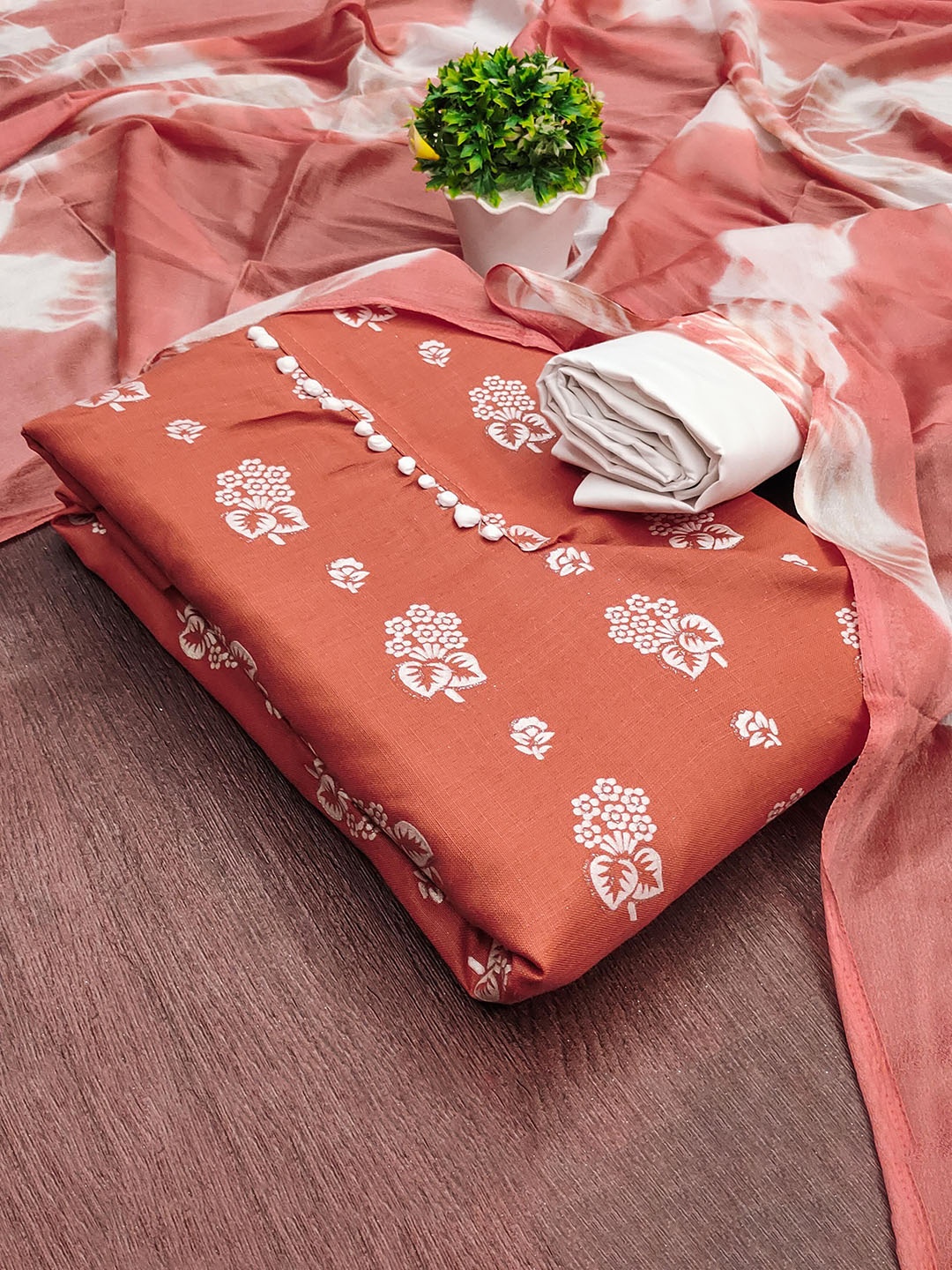 

SHADOW & SAINING Printed Unstitched Dress Material, Rust