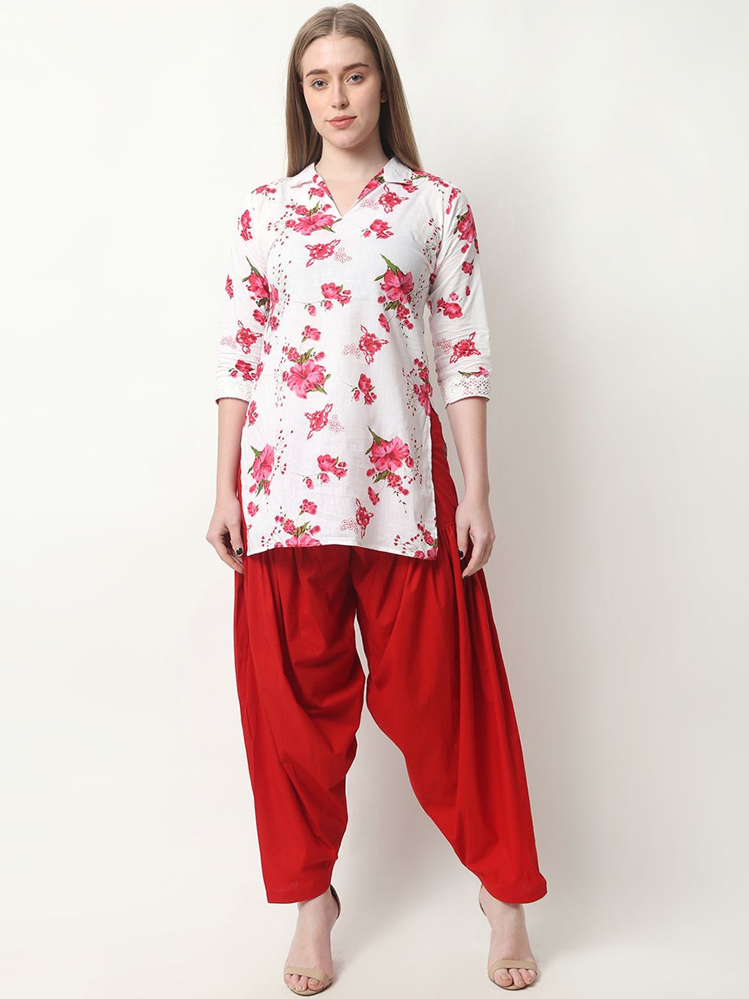 

Trendzmy Women Floral Printed Regular Kurta with Salwar, Red