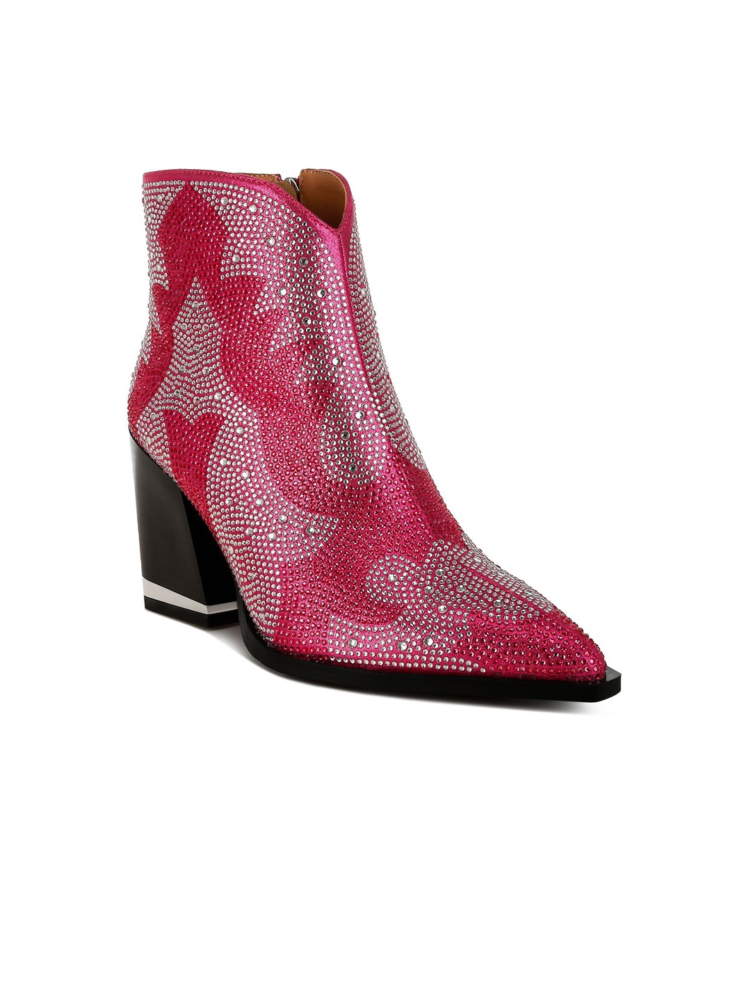 

London Rag Women Rhinestones Embellished Ankle Boots, Fuchsia