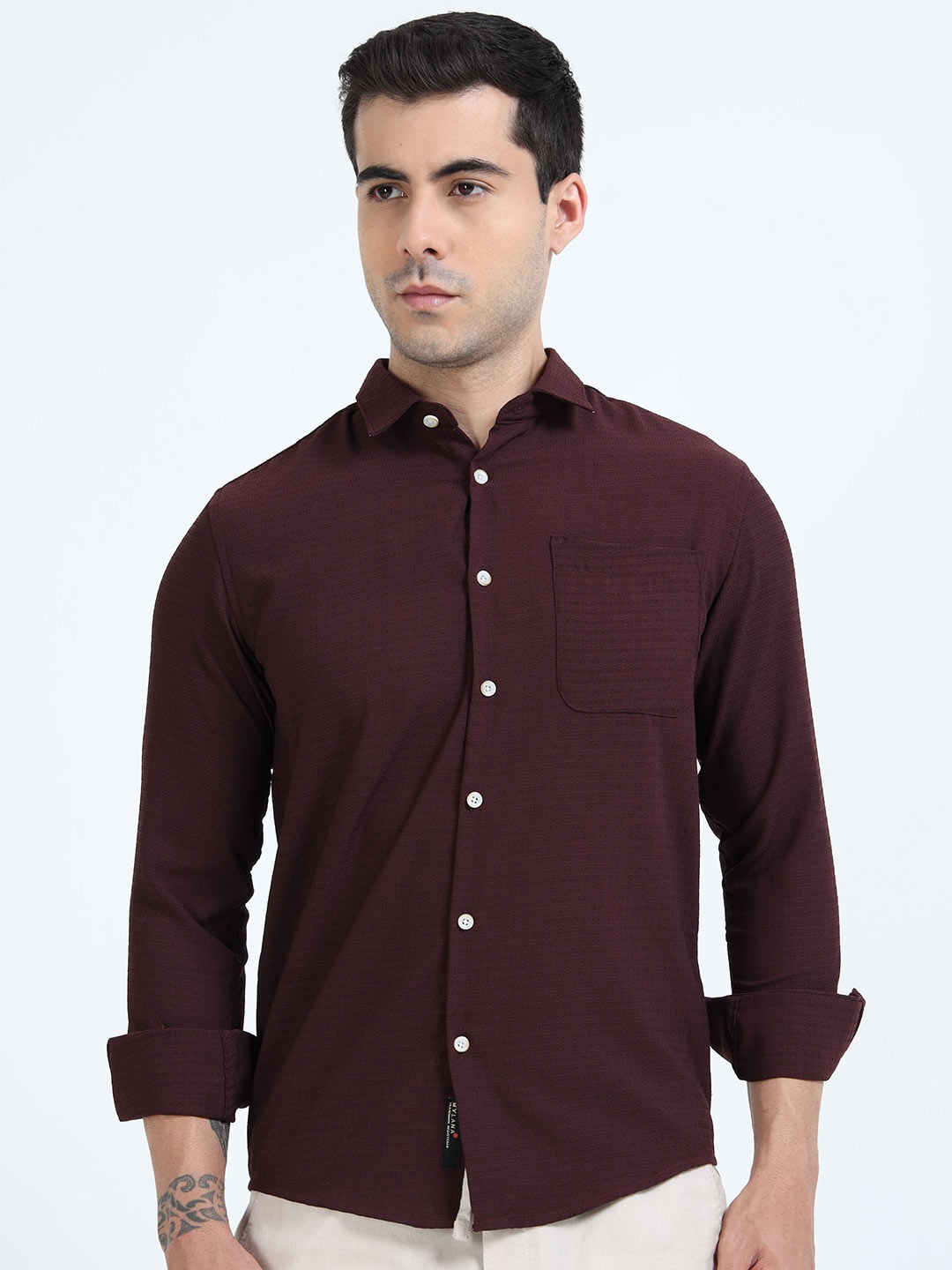 

MYLANA Men Opaque Casual Shirt, Maroon
