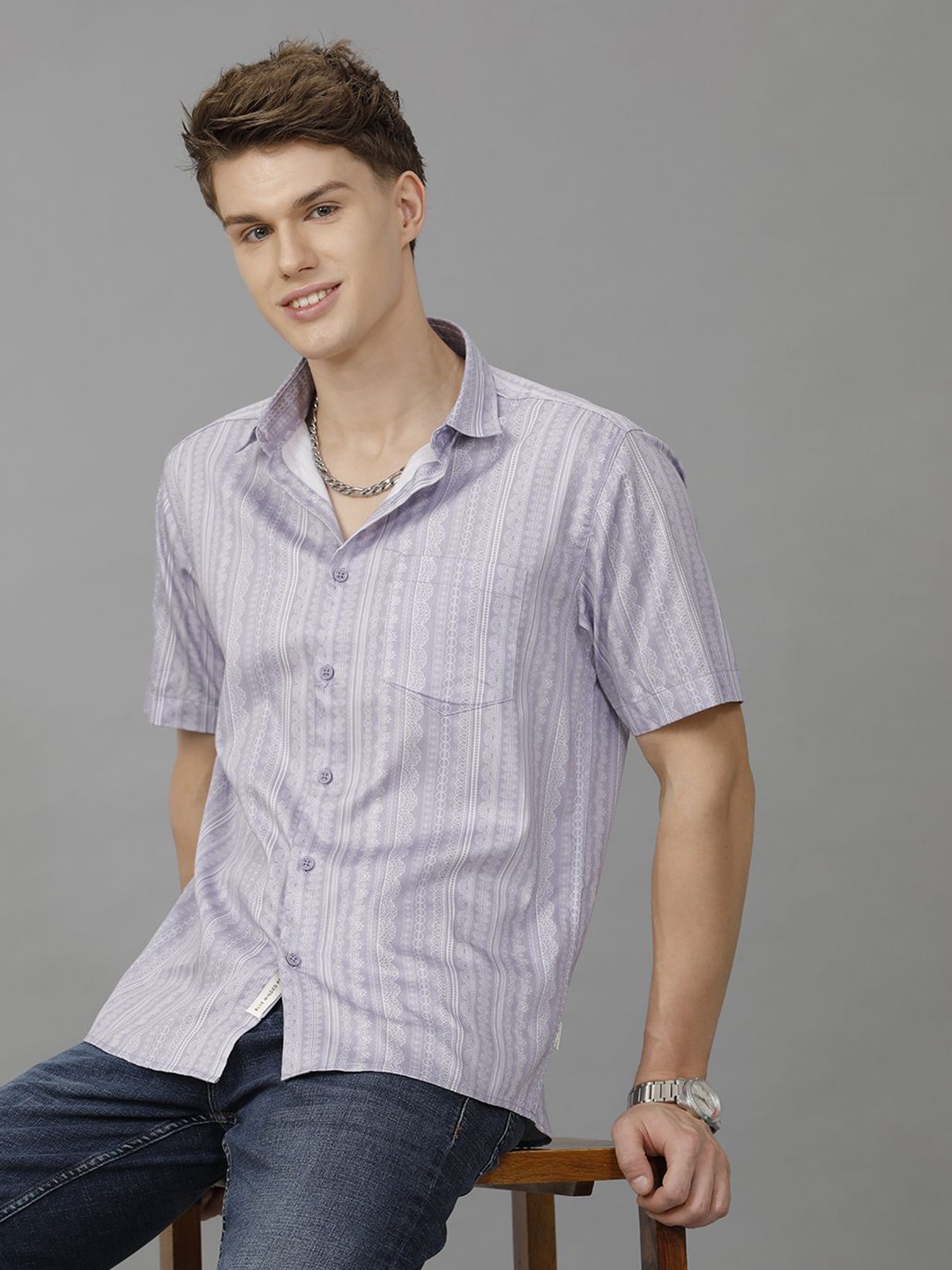 

Voi Jeans Men Opaque Printed Casual Shirt, Lavender
