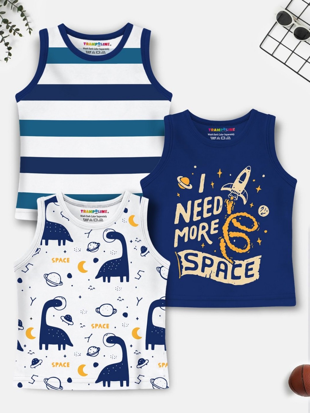 

YK X Trampoline Boys Typography 3 Printed Applique T-shirt, Blue