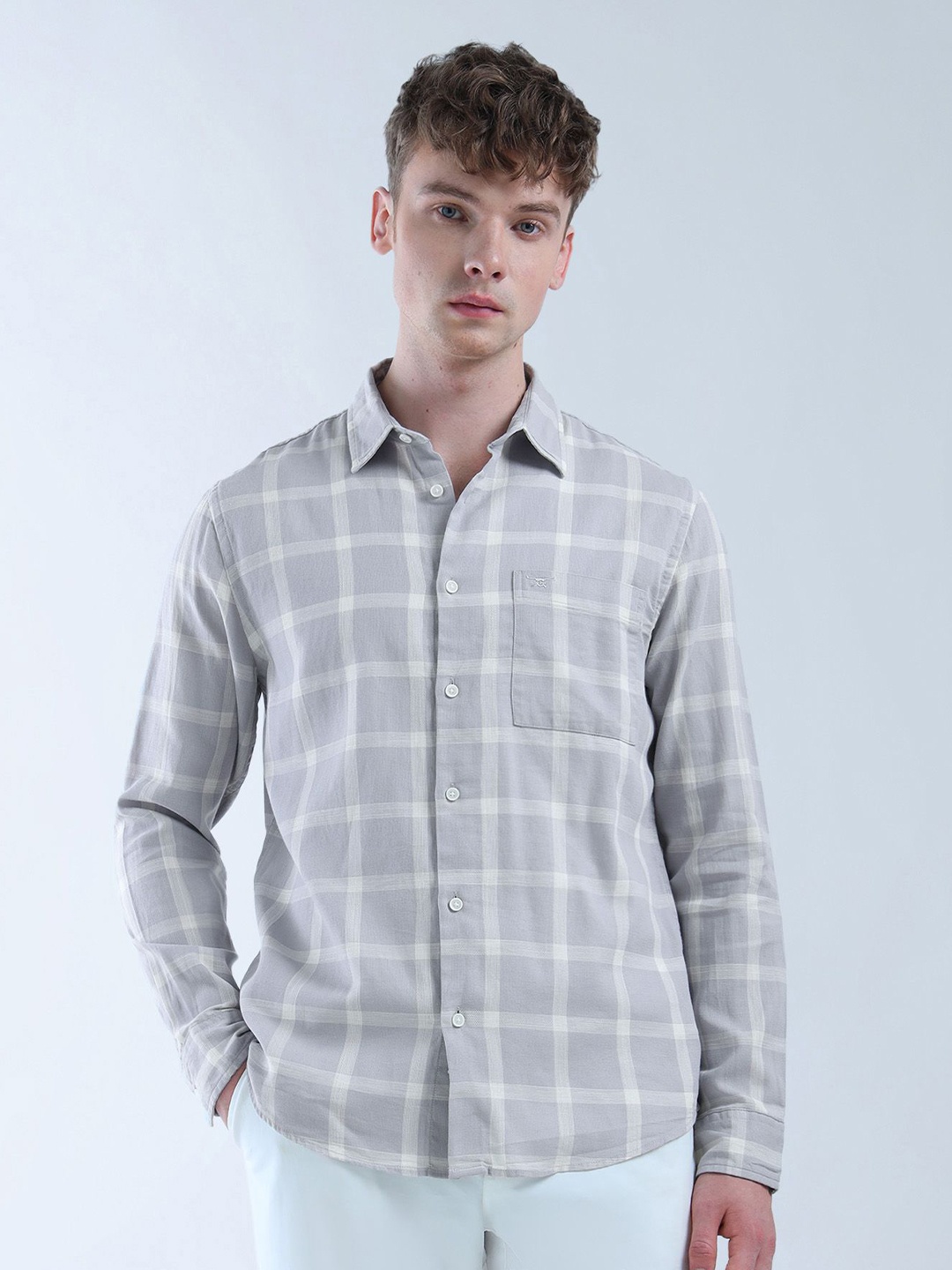 

Flying Machine Men Classic Opaque Checked Casual Shirt, Grey