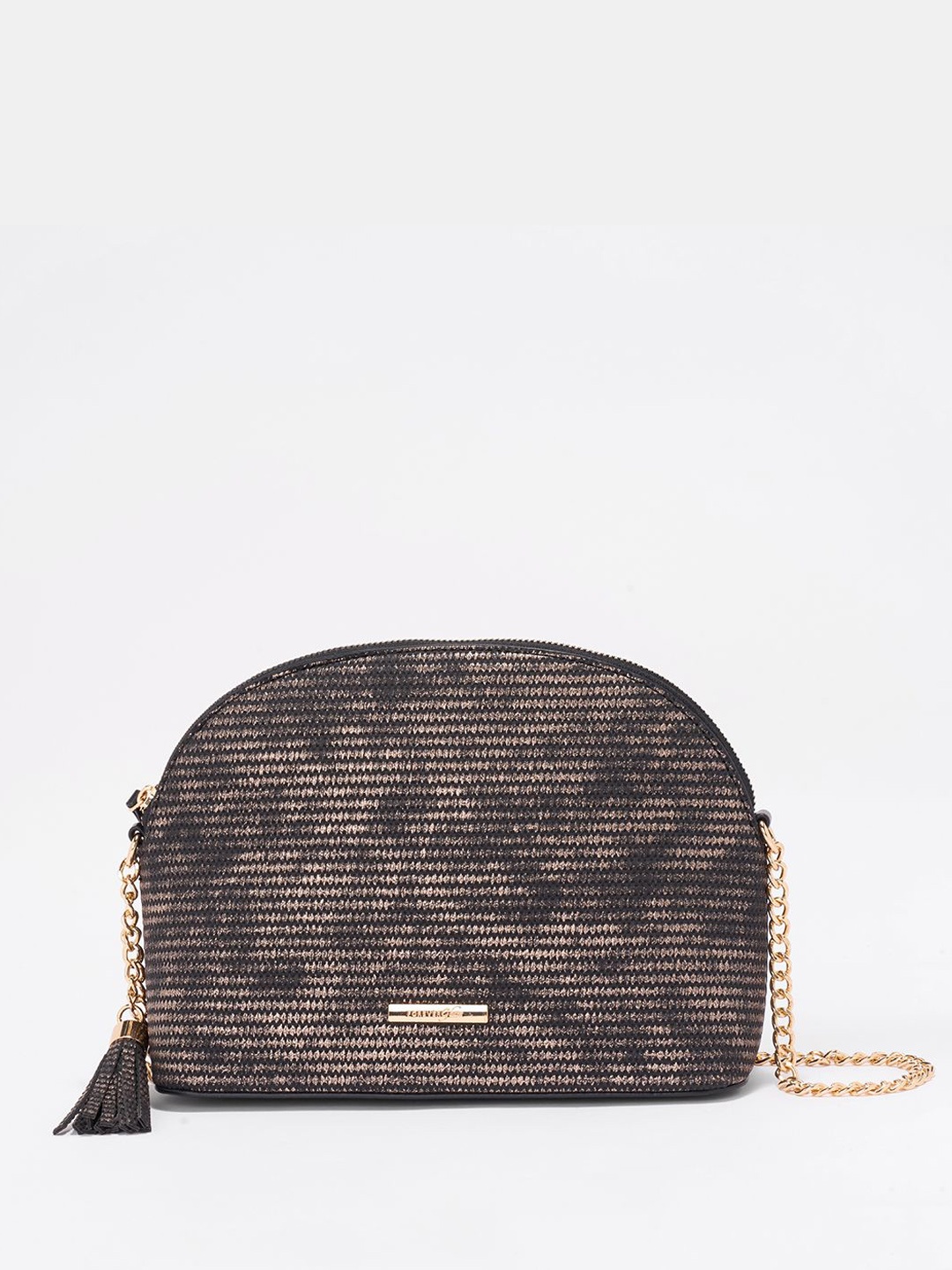 

Forever Glam by Pantaloons Embellished PU Structured Sling Bag with Tasselled, Black